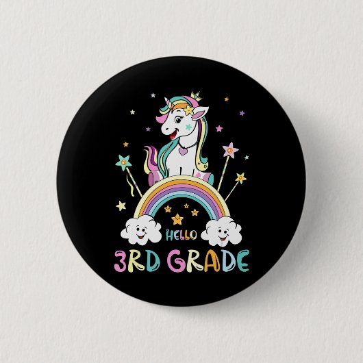 Zurück zur Schule Hallo 3. Klasse Rainbow Unicorn Button (Vorderseite)