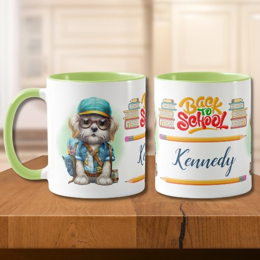 Zurück zur Schule Hunde tragen Rucksack Personalis Tasse