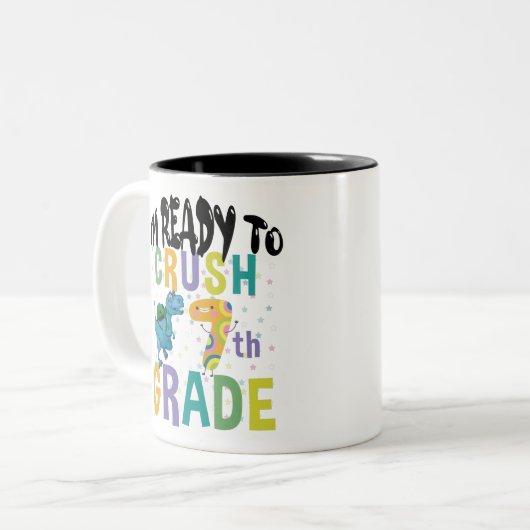 Zurück zur Schule Ich bin bereit, den 7. Grad Dino Zweifarbige Tasse (Vorderseite Links)