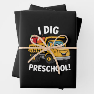 Zurück zur Schule Ich grabe Vorschul-Dump-Truck Geschenkpapier Set