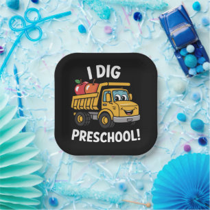 Zurück zur Schule Ich grabe Vorschullastwagen Pappteller