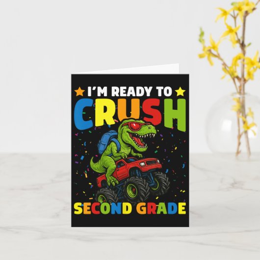 Zurück zur Schule Junge Dinosaurier bin ich bereit Karte (Gelbe Blume)