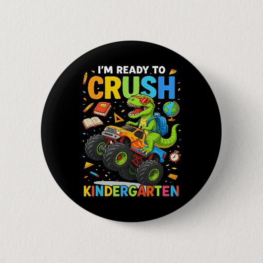 Zurück zur Schule Junge Dinosaurier Ich bin bereit Button (Vorderseite)
