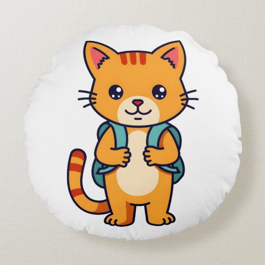 Zurück zur Schule Kitty - nein10 Rundes Kissen (Vorderseite)