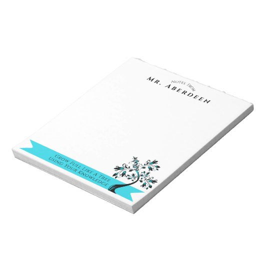 Zurück zur Schule Lehrer Blue Floral Tree Custom Notizblock (Rotiert)