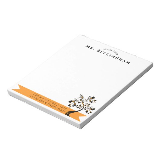 Zurück zur Schule Lehrer Orange Blumenbaum Custom Notizblock (Rotiert)