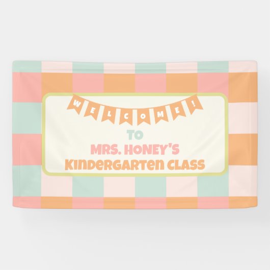 Zurück zur Schule Lehrerin Groovy Retro Banner (Horizontal)