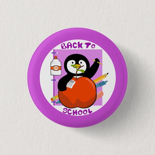 Zurück zur Schule Lila Pinguin Button (Vorderseite)