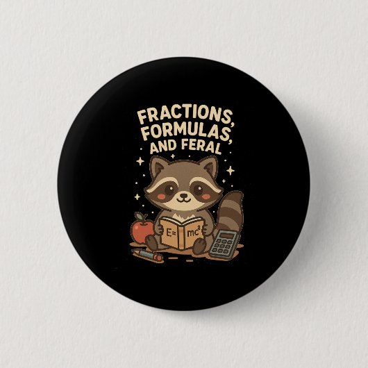 Zurück zur Schule Mathelehrer Waschbär Brüche Form Button (Vorderseite)