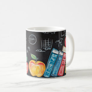 Zurück zur Schule mit farbenfrohen Büchern, Äpfeln Kaffeetasse