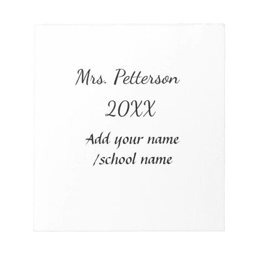 Zurück zur Schule Name der Lehrerin Jahr der Schul Notizblock (Vorderseite)