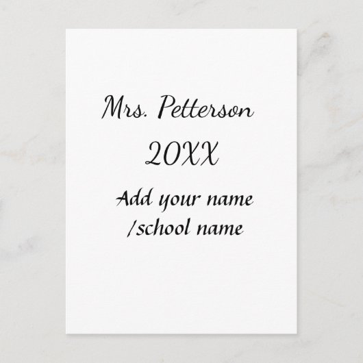 Zurück zur Schule Name der Lehrerin Jahr der Schul Postkarte (Vorderseite)