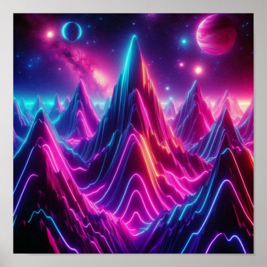 Zurück zur Schule Neon Cosmic Mountain View Poster (Vorne)