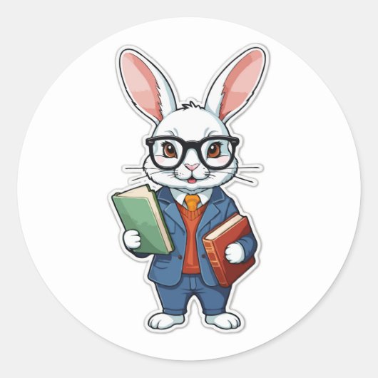 Zurück zur Schule: Nerdy Bunny Teacher Runder Aufkleber (Vorderseite)