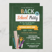 Zurück zur Schule Party Green Chalkboard Spaß einl Einladung (Vorne/Hinten)