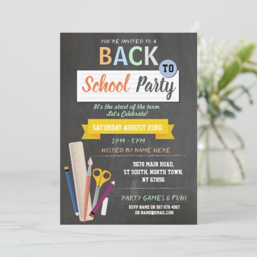 Zurück zur Schule Party Lehrer Chalkboard Spaß ein Einladung (Stehend Vorderseite)