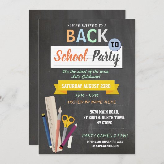 Zurück zur Schule Party Lehrer Chalkboard Spaß ein Einladung (Vorne/Hinten)