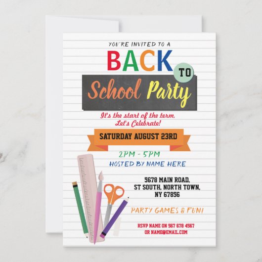Zurück zur Schule Party Notebook-Stationäre Einlad Einladung (Vorderseite)