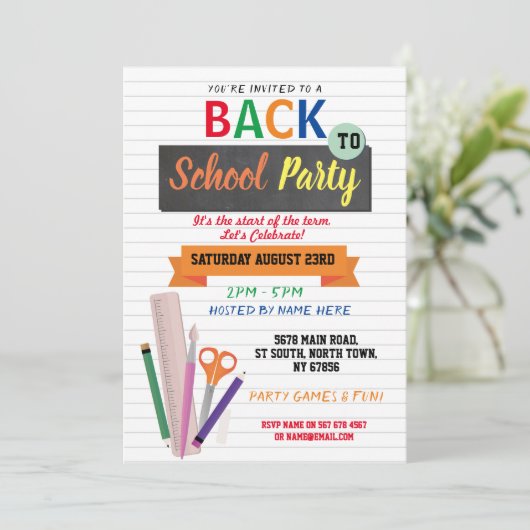 Zurück zur Schule Party Notebook-Stationäre Einlad Einladung (Stehend Vorderseite)