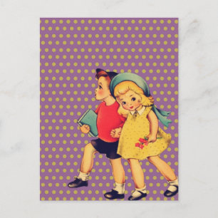zurück zur Schule Retro-Punkte Vintage-Kinder Postkarte