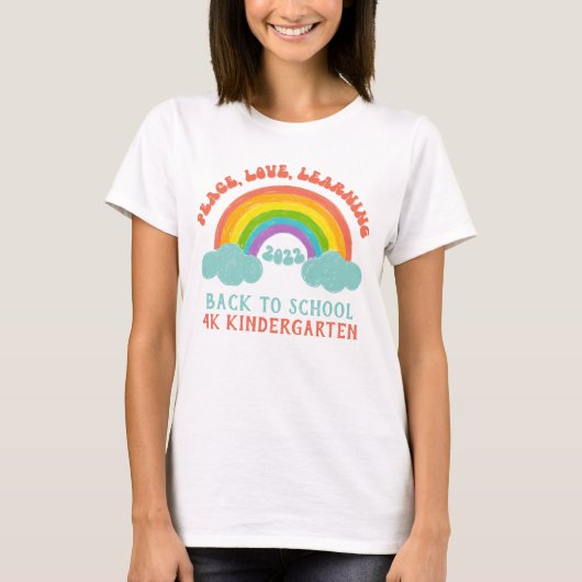Zurück zur Schule Retro Rainbow Peace Liebe Learni T-Shirt (Vorderseite)