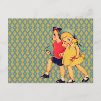 zurück zur Schule Retromuster Kitsch Vintag Kids Postkarte