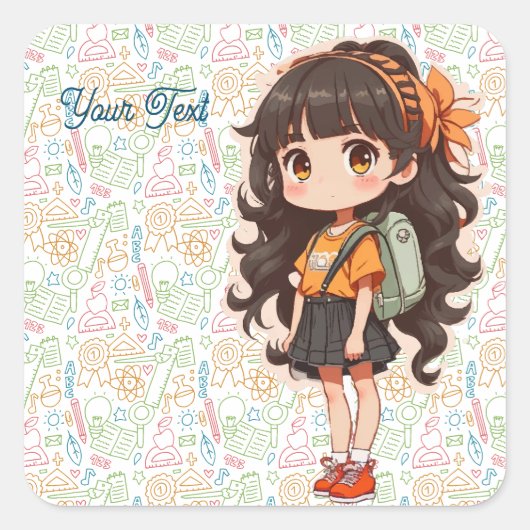 Zurück zur Schule. Schülerin Quadratischer Aufkleber (Vorderseite)