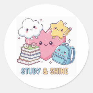 Zurück zur Schule Süße Kawaii Lerne und glänze Runder Aufkleber