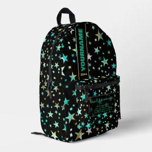 Zurück zur Schule Türkis Faux Gold Schwarze Sterne Bedruckter Rucksack
