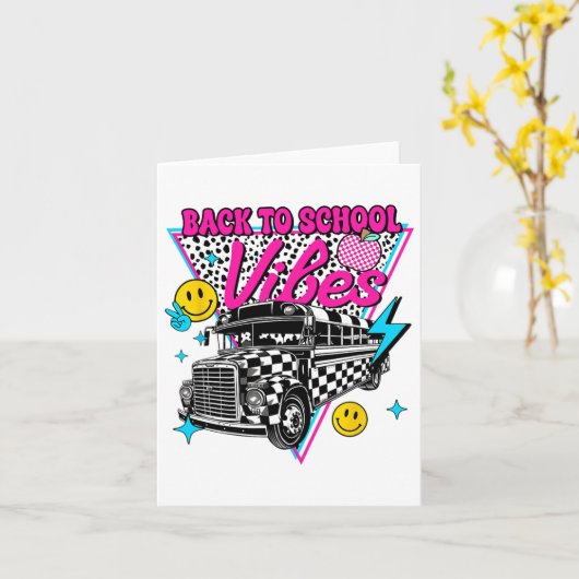Zurück zur Schule Vibes School Bus Preppy Teacher Karte (Gelbe Blume)