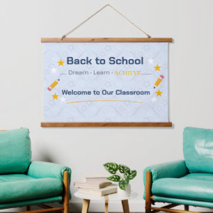 Zurück zur Schule Wandteppich   Klassenzimmer Wand Mit Holzrahmen