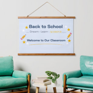 Zurück zur Schule Wandteppich   Klassenzimmer Wand Mit Holzrahmen