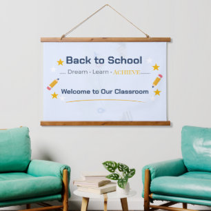 Zurück zur Schule Wandteppich   Klassenzimmer Wand Mit Holzrahmen