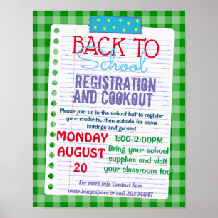zurück zur Schulkochen und Registrierung Poster