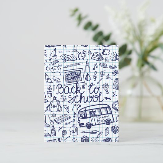 Zurück zur Schulversorgung. Designgestaltung für N Postkarte (Stehend Vorderseite)