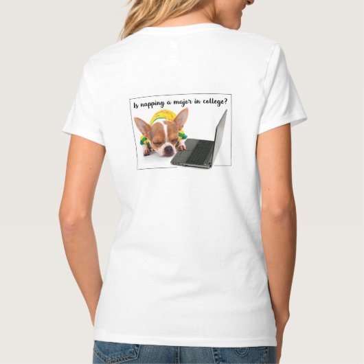Zurück zur Uni Funny Napping Hund auf Laptop T-Shirt (Rückseite)