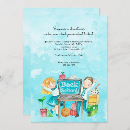 Zurück zur Wasserfarbe der Schule Einladung (Vorne/Hinten)