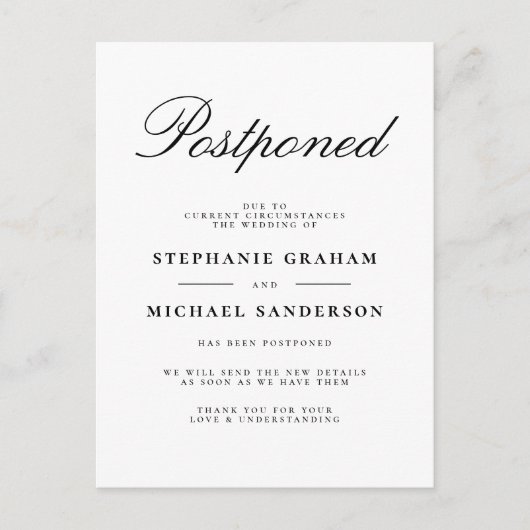 Zurückgestellt Ankündigung von Elegant Script Wedd (Vorderseite)