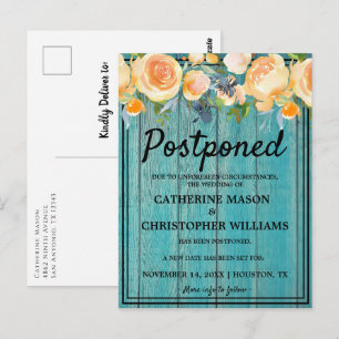 Zurückgestellt Hochzeit rustikale blaue Holzblume Postkarte