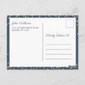 Zurückgestellte Ankündigung Gold Blue First Commun Postkarte (Rückseite)