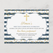 Zurückgestellte Ankündigung Gold Blue First Commun Postkarte (Vorderseite)