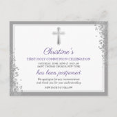 Zurückgestellte Ankündigung Silberne Lila 1. Kommu Postkarte (Vorderseite)