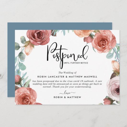 Zurückgestellte Ereignisankündigung Dusty Blue Pea Einladung (Vorne/Hinten)