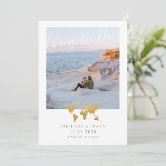 Zurückgestellte Hochzeit in Urlaubsort Gold Map Fo Ankündigung (Stehend Vorderseite)