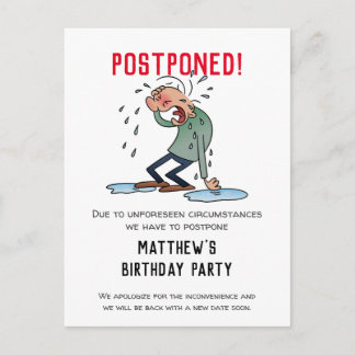 Zurückgestellte Party Stornierung Cartoon Spaß Postkarte