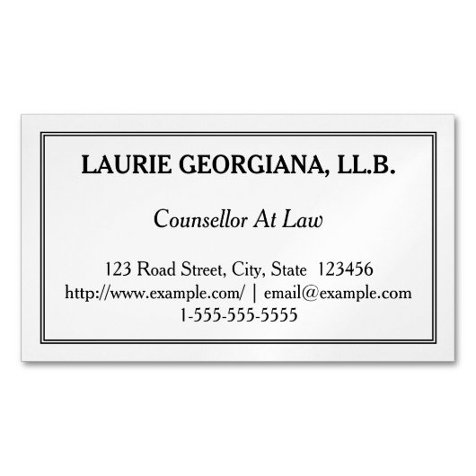 Zurückhaltender Rechtsberater magnetische Visitenkarte (Vorderseite)