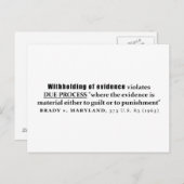 Zurückhaltung von Beweismitteln Brady / Rechtsprec Postkarte (Vorne/Hinten)