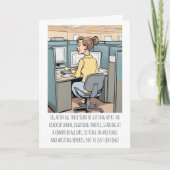 Zurücklegende weibliche Büromitarbeiter Funny Cust Karte (Vorderseite)