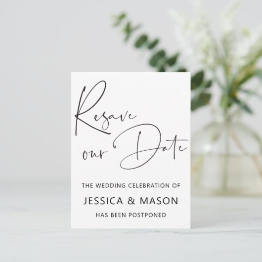 Zurücksetzen des Datums der Hochzeitsankündigung Postkarte (Stehend Vorderseite)