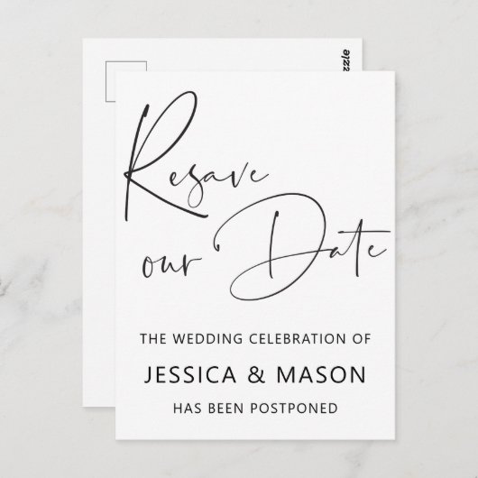 Zurücksetzen des Datums der Hochzeitsankündigung Postkarte (Vorne/Hinten)